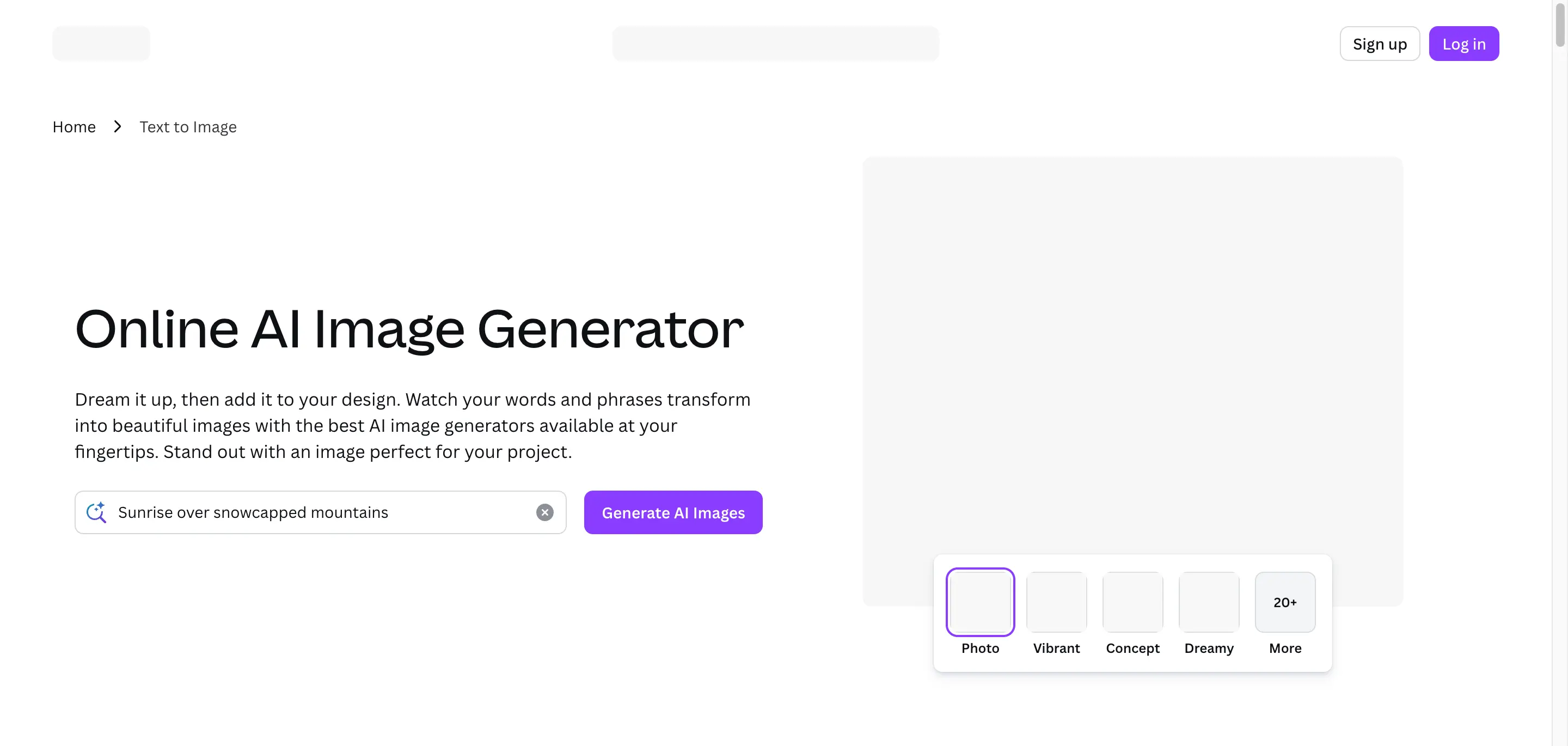 Canva AI Image Generator AI Image Generator product screenshot
